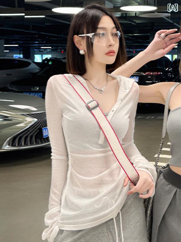 快適 涼しい パーカー 白い フード付き 長袖 Tシャツ 女性 2025 夏の 日焼け防止 服 ブラウス チュール トップ