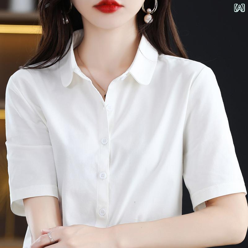 レディース 半袖シャツ かわいい 高級 コーマ 綿 ポロシャツ レディース 通気性 半袖 Tシャツ 春夏 コットンシャツ トップス