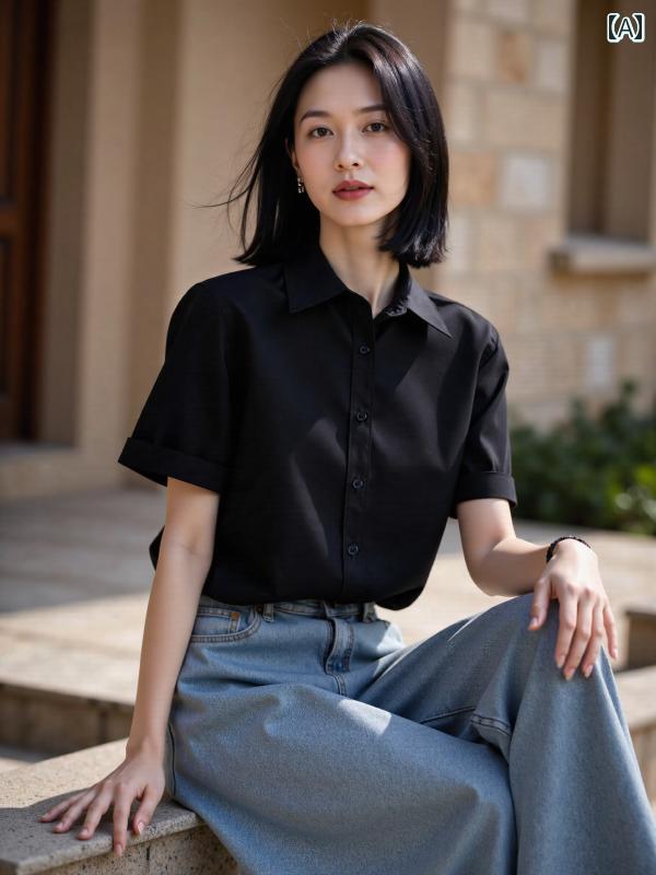 レディース 半袖 きれい ベーシック ハウス / 百 ・柑 昊 通勤 着 ストレート ショルダー 半袖 シャツ レディース 夏 フレンチ ポロ カラー 8,863円