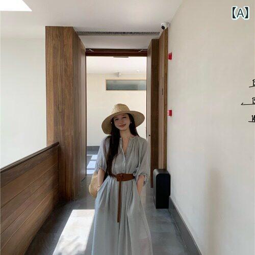 綺麗め 清楚 ワンホン 海辺の 休日 腕を 覆う ドレス 夏の 大きいサイズ 太い mm ウエストを 腹 ベルト ポケット シフォン ロング スカート