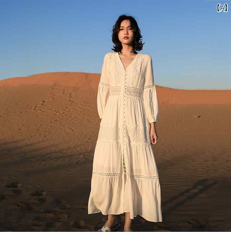 シンプル　ラフ　カジュアル 白い フェアリー ロング スカート 雲南 着用 海辺の 休暇 三 亜 青 海 湖 砂漠 観光 写真 スリム ビーチ