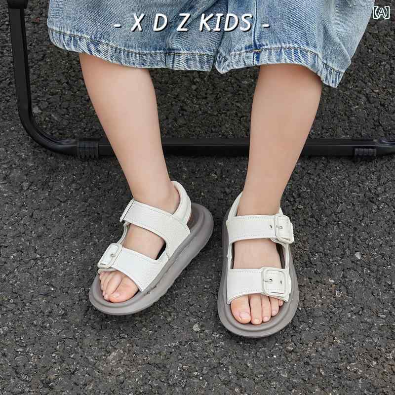 キッズ サンダル フィット感 革 男の子用 サンダル 2025 夏 子供用 防水 ビーチ シューズ ソフト ボトム 滑り止め オープントゥ 女の子用 夏用