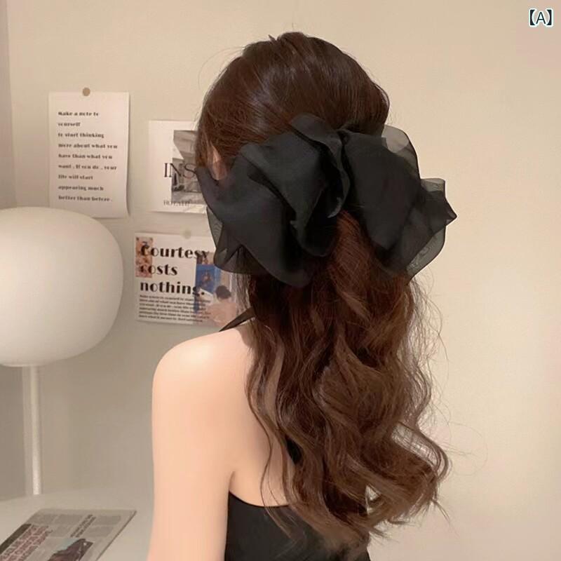 キュート ヘアアクセアリー ピン スーパー フェアリー ネットの シフォン ビッグ リボン ヘア ピン スプリング クリップ ポニーテール 女性後 頭部 高級 夏 アクセサリー