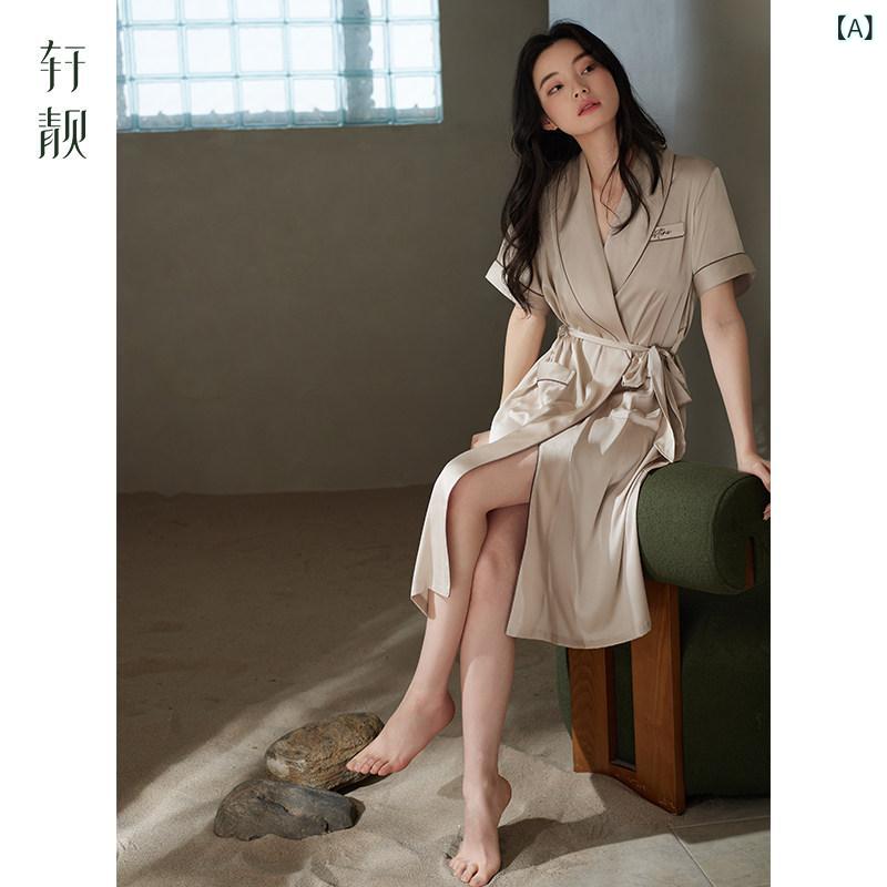 化粧着 パジャマ 好いたらしい 着心地 Xuanliang ナイト爵化粧着 レディース 夏用 薄っぺら 冷感 半袖 衣裳 パジャマ 大層らしい大きさ バスローブ 真っただ中 丈 養護ホーム御召しもの