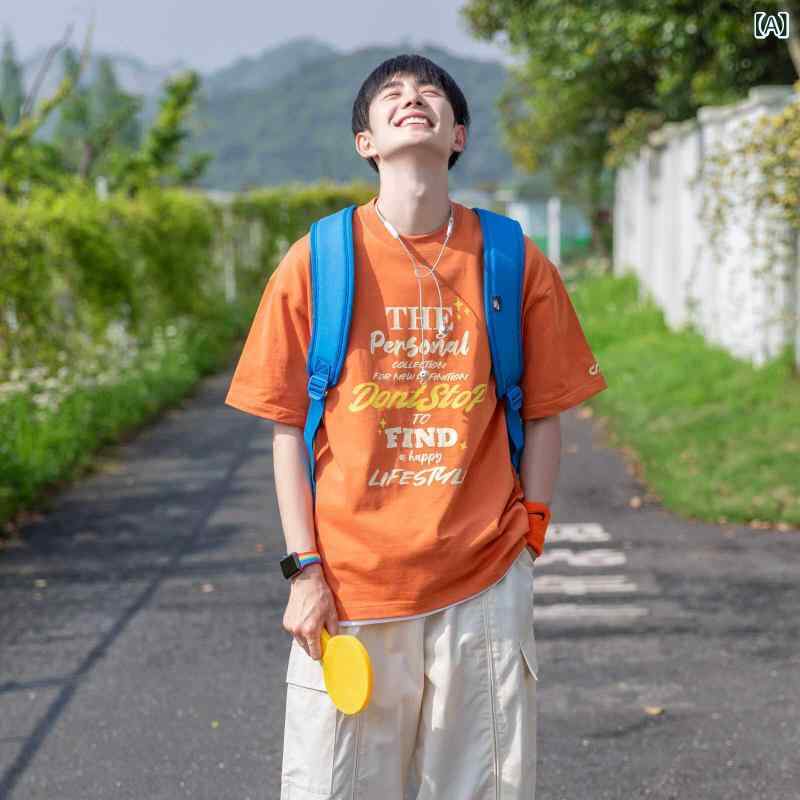 ワンポイント Tシャツ おしゃれ PD 大人 夏 ドーパミン ウェア スローガン レター 半袖 Tシャツ メンズイン サマー カップル トップス