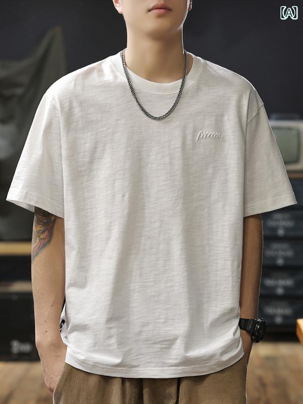ワンポイント Tシャツ おしゃれ 夏の 重い 竹 綿 半袖 Tシャツ メンズ 2025 爽や かな 通気性の 白い シャツ 服の
