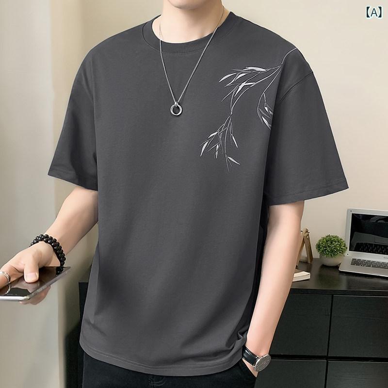ワンポイント Tシャツ おしゃれ チャイナ風 刺繍 半袖 Tシャツ メンズ 夏 2024 薄手 冷感 右 肩