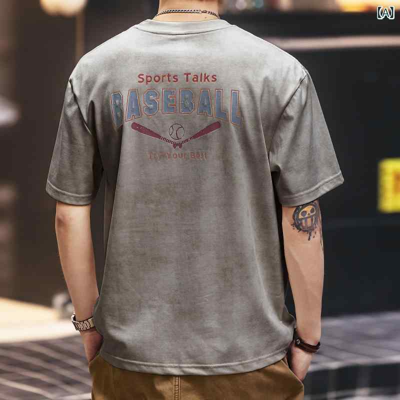 ワンポイント Tシャツ おしゃれ グリーン ディア アメリカン レトロ 絞り 染め 透かし 半袖 Tシャツ 男性用 2024 夏の
