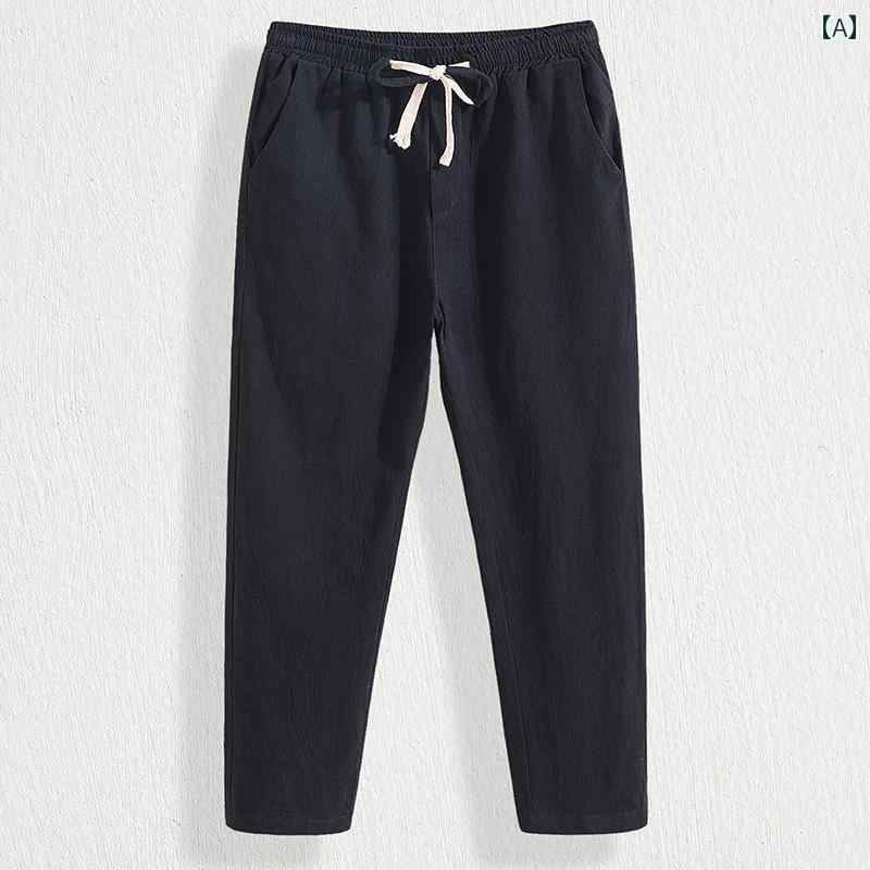 ストレートパンツ カジュアル シック ウッドペッカー コットンリネン 九分丈 パンツ 夏 薄手 ゆったり 大きいサイズ ストレート リネン メンズカジュアル