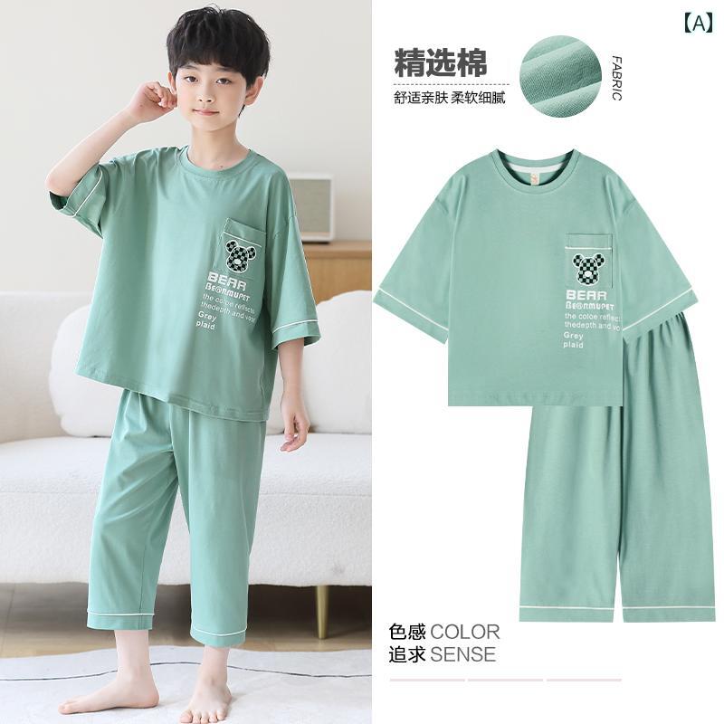 子供 パジャマ かわいい 2024 男の子と 子供の パジャマ 夏の な 綿 半袖 クロップドパンツ 男の子 夏 薄手 ホーム 服 セット