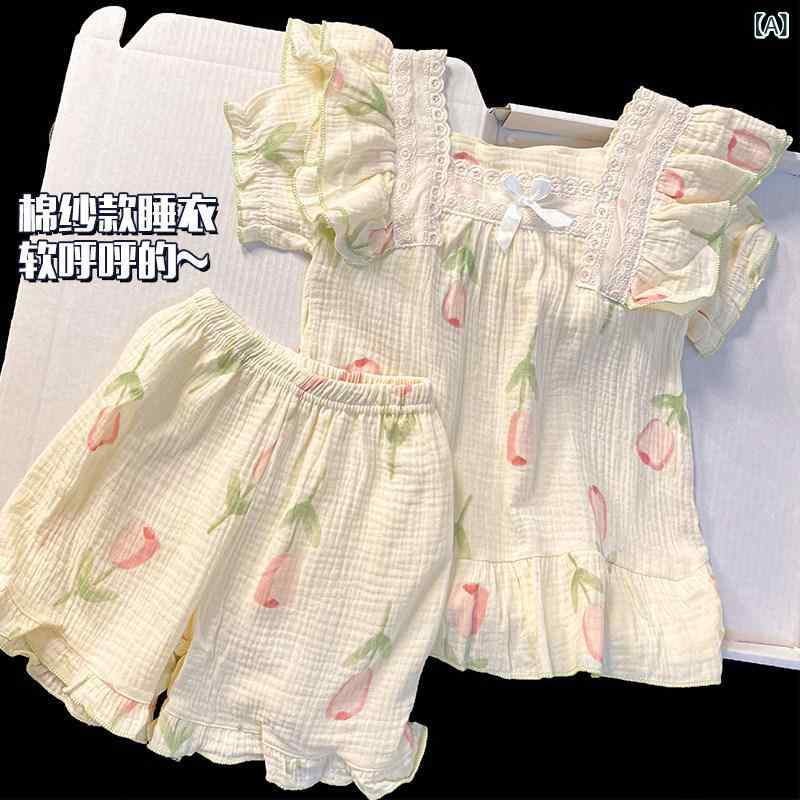 児童 寝巻き おしゃれ コットン 糸の 子供用 パジャマ 2025夏 半袖 女の子 綿 薄手 春秋 プリンセス 風 家 着 4,795円