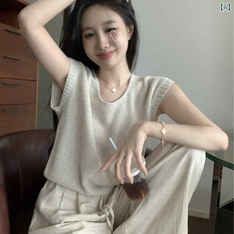 ノースリーブ ニット 女性用 夏用の リネンの ノースリーブニット ベスト。 ゆったり ウエスト コート Tシャツと して 着用 でき とても 素敵な 小さい シャツ トップです。