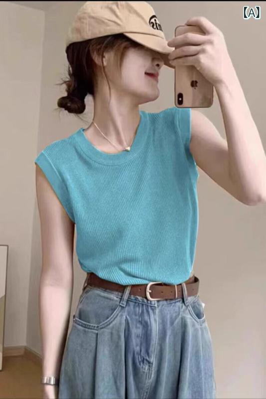 ノースリーブ ニット 女性用 シック ベスト ニット 女性用 夏 アウター ウエスト コート インナー レイヤリング シャツ 冷感 ノースリーブトップ