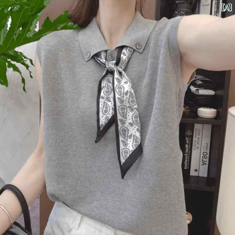 快適 ノースリーブ ニット 韓国 ファッション スカーフ ウエスト コート ノースリーブニット Tシャツ レディース 夏 ゆったり 美しい ユニークな トップス
