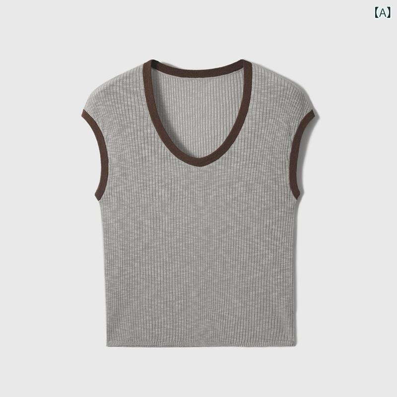 快適 ノースリーブ ニット 小 漢 パビリオン 2025 夏 16本 針 スリム ニット ベスト レトロ 大きめ ラウンドネック トップ ZZS 863238 MG