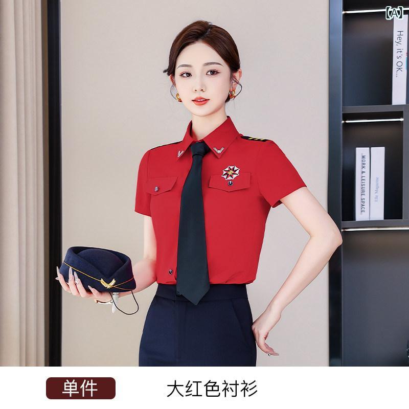 レディース ワーク ウェア 半袖 スチュワーデス 制服 夏用 エポレット シャツ 作業着 ウェイトレス 女性 軍用 ドラム バンド 船員の パフォーマンス 服
