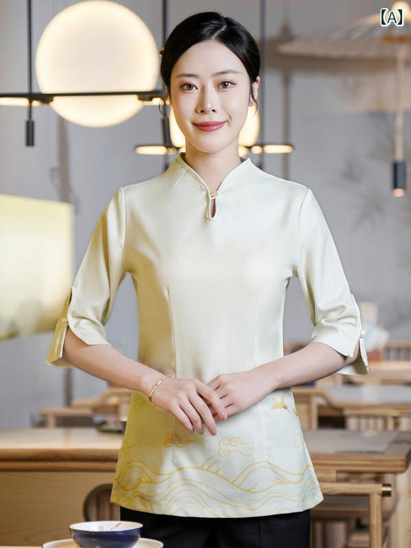 レディース ワーク ウェア 女性用 茶室 作業着 チャイナ風 高級 クラブ ヘルスセンター ホテル レストラン な ケータリング ウェイター 半袖 服