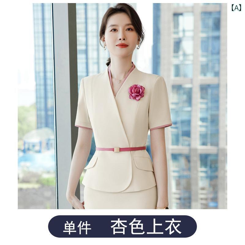 女性用 仕事服 ビジネス 高級 美容院 美容師 作業着 夏 ファッション お姫様 スタイル ホテル フロント フォーマルウェア 宝石 店