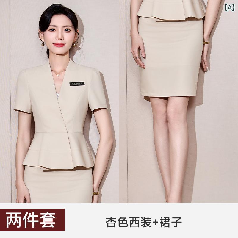 女性用 仕事服 ビジネス 女性用 夏の プロ スーツ ホテル フロント ゴールドショップ 宝石 店 作業着 美容院の