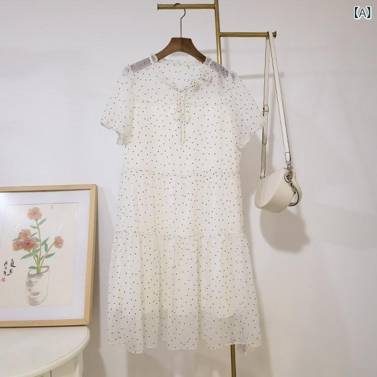 一点 水玉 衣裳 X 600 流行り物 フラウンス色合い 砂上の楼閣 衣袂 水玉 シフォン 韓国 スコート お召しもの 2025 夏の 御嬢さん レディースファッション-ワンピース