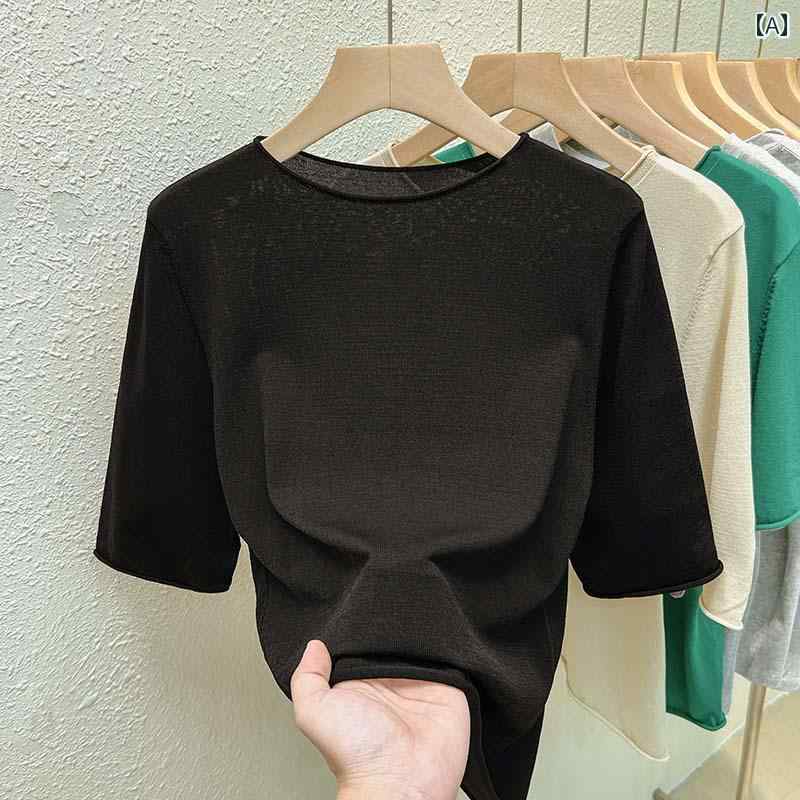 シンプル 半袖 ニット レディース 大きいサイズ 冷感 半袖 Tシャツ レディース 2025夏 ゆったり ファッション 人 風 太め mm 薄手 ニット トップス