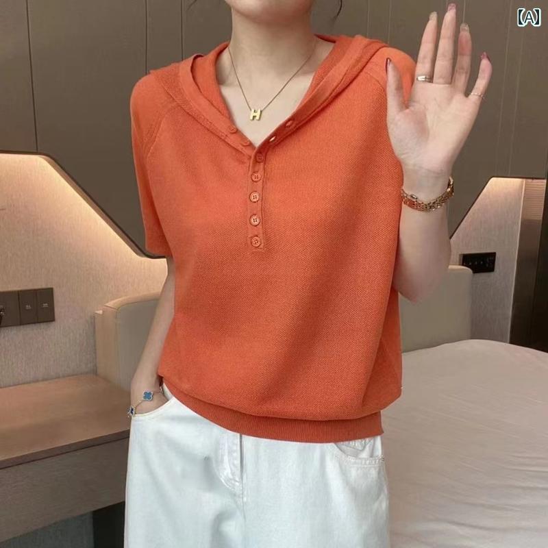 トップス 半袖 ニット レディース 夏 ハイエンド 冷感 半袖 Tシャツ 女性 ゆったり パーカー マルベリー シルク トップス セーター 薄手