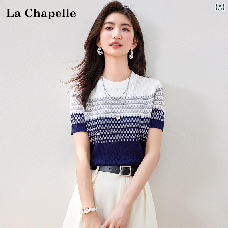 トップス 半袖 ニット La Chapelleの 高級 冷感 ニット セーター 半袖 Tシャツ 夏用 レディース スリム の ボトムトップ