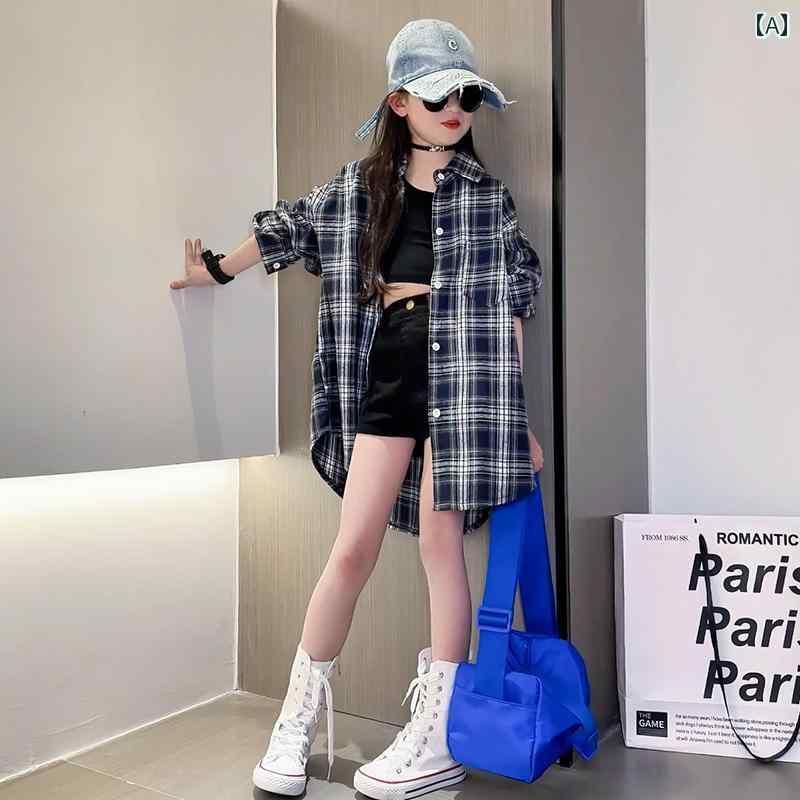 キッズ ブラウス 女の子用 女の子 シャツ 長袖 春秋 2025 子供用 トップス 春服 大きい チェック 柄 ジャケット