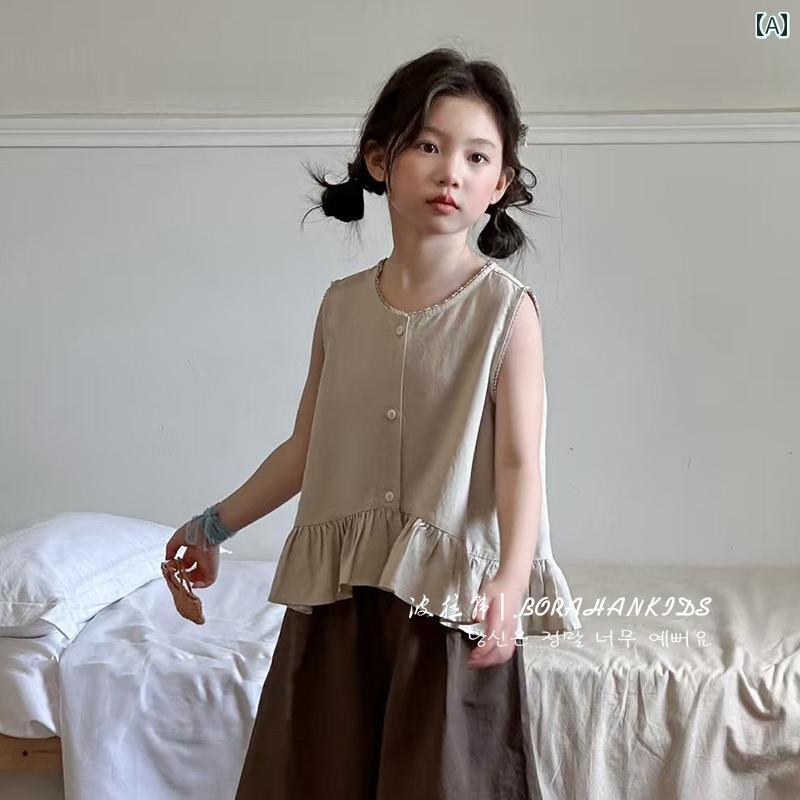 キッズ ブラウス 女の子用 Bolahan 女の子用 ノースリーブシャツ 夏用 アウターベスト 2025年 小さい サイズ シャツ 子供用 フレンチ ベビー トップス
