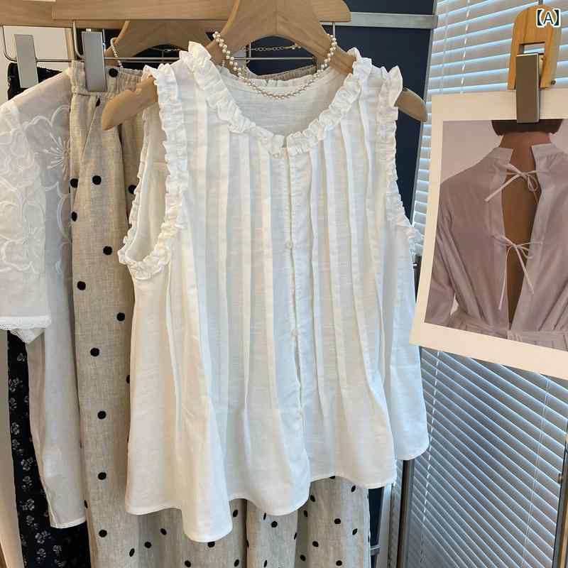 キッズ ブラウス 女の子用 女の子 ベビー シャツ Tシャツ 25 夏 トップス 木の 耳の 縁 ゆったりした 子供服 ノースリーブ 女性 スリム aライン