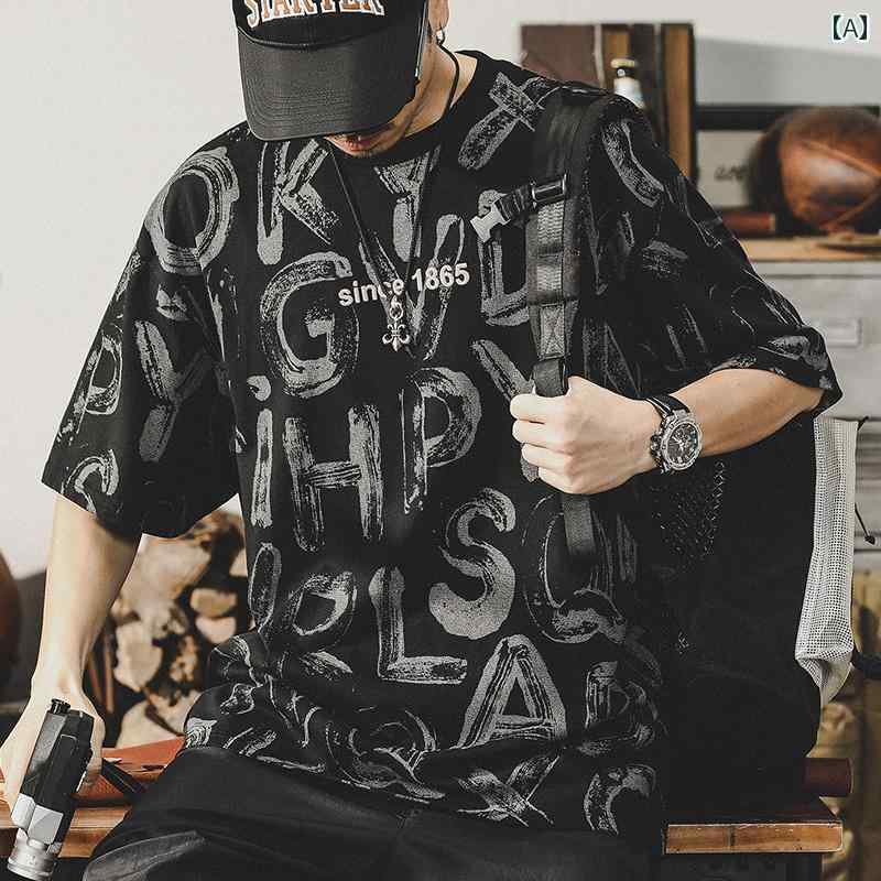 プリント Tシャツ メンズ ジェイ レノ アメリカン レトロ Tシャツ メンズ 半袖 夏 フル プリント 刺繍 ラウンドネック トップ