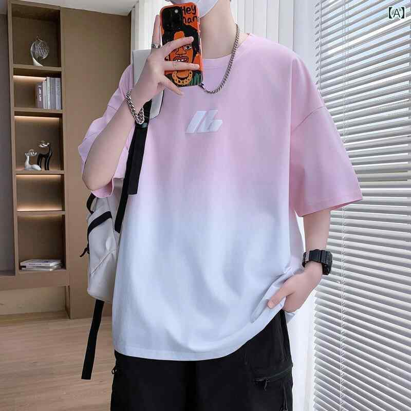 プリント Tシャツ メンズ メンズ ティーンエイジャーの 半袖 Tシャツ 2025 夏の グラデーション 冷感 薄手 カジュアル トップス T