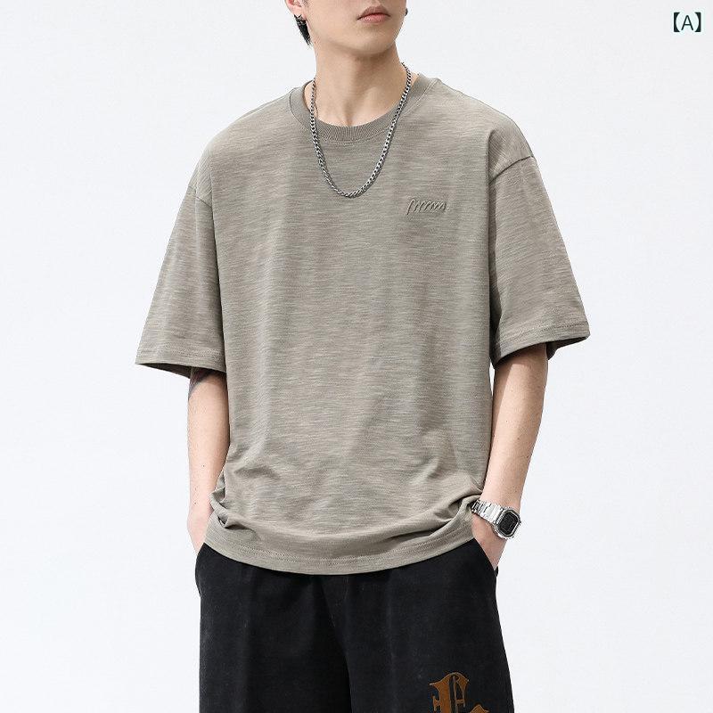 プリント Tシャツ メンズ 竹 綿 Tシャツ 半袖 メンズ 夏 2025 薄手 丸 首 ゆったり 無地 トップス