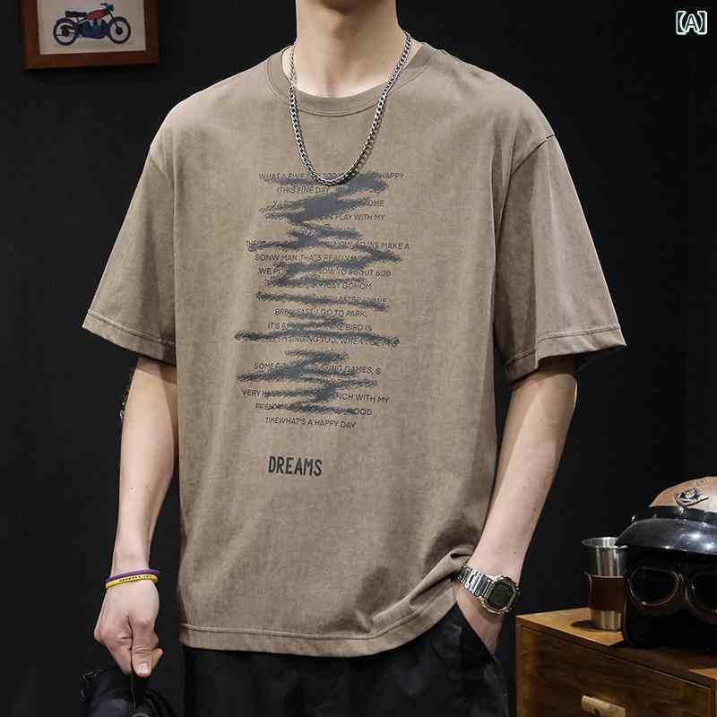 プリント Tシャツ メンズ アメリカン レトロ ヘビーウェイト 半袖 Tシャツ メンズ 服 2024 夏 大きいサイズ メンズ