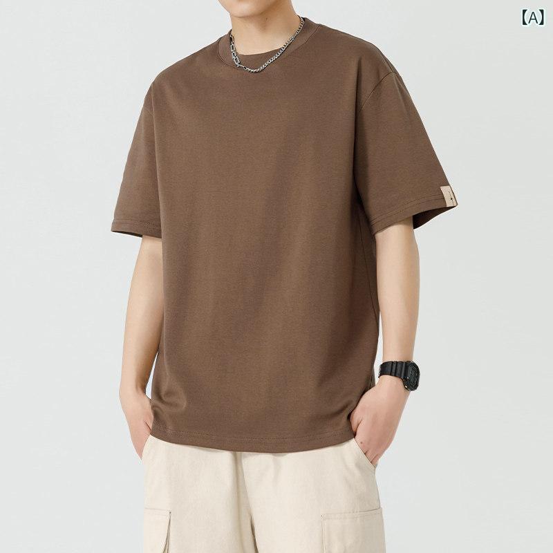 メンズTシャツ ワンポイント アメリカン レトロ 半袖 Tシャツ メンズ 夏 薄手 2025 ブラウン トップス ゆったり ボーイズ