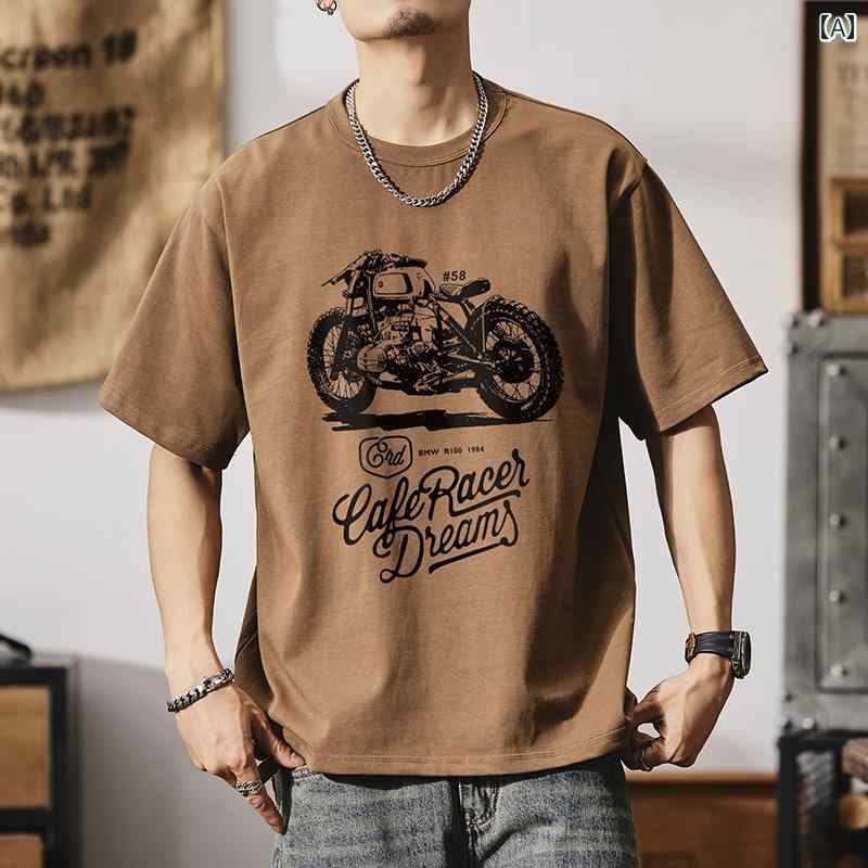 メンズTシャツ ワンポイント メンズ 半袖 Tシャツ 夏 アメリカン コーヒー 色 トップス 2025 ゆったり 服