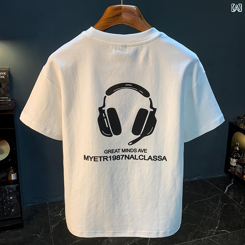メンズTシャツ ワンポイント 高級 プリント 半袖 Tシャツ メンズ ゆったり 大きいサイズ ウイグル 綿 吸汗 通気性 スウェットシャツ ホワイト