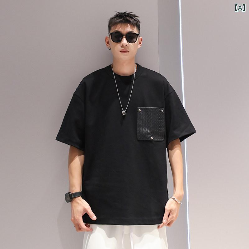 メンズTシャツ ワンポイント Youshu ヘビーレザー 半袖 Tシャツ メンズ 夏 ラウンドネック カジュアル ゆったり ファッション ストリート