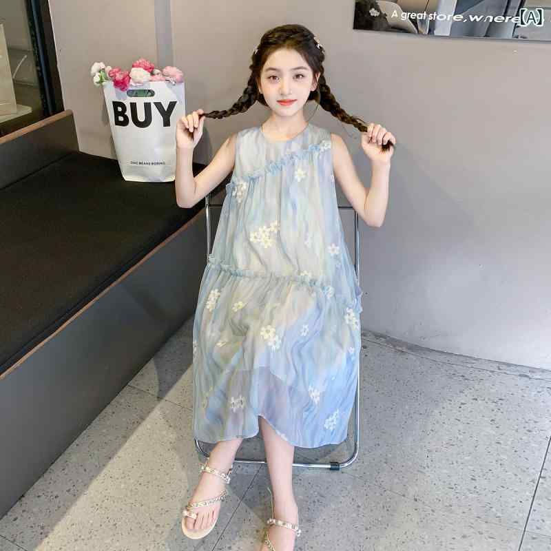 キッズ用 ワンピース 女の子 夏の プリンセス ドレス 2025年 シフォンスカート 女の子用 ビッグ キッズ サマー ベスト スカート 子供用