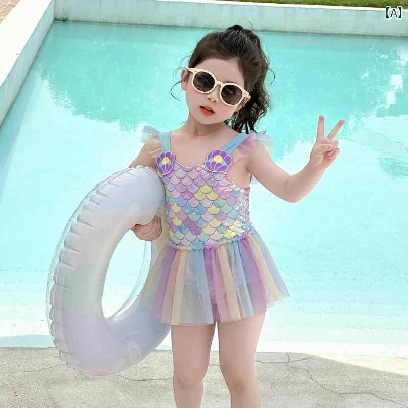 マーメイド キッズ用 女の子 水着の 夏服 2025 子供用 スタイリッシュな 薄手 マーメイド シェル ガーゼ スカート ベビー 夏用 水着
