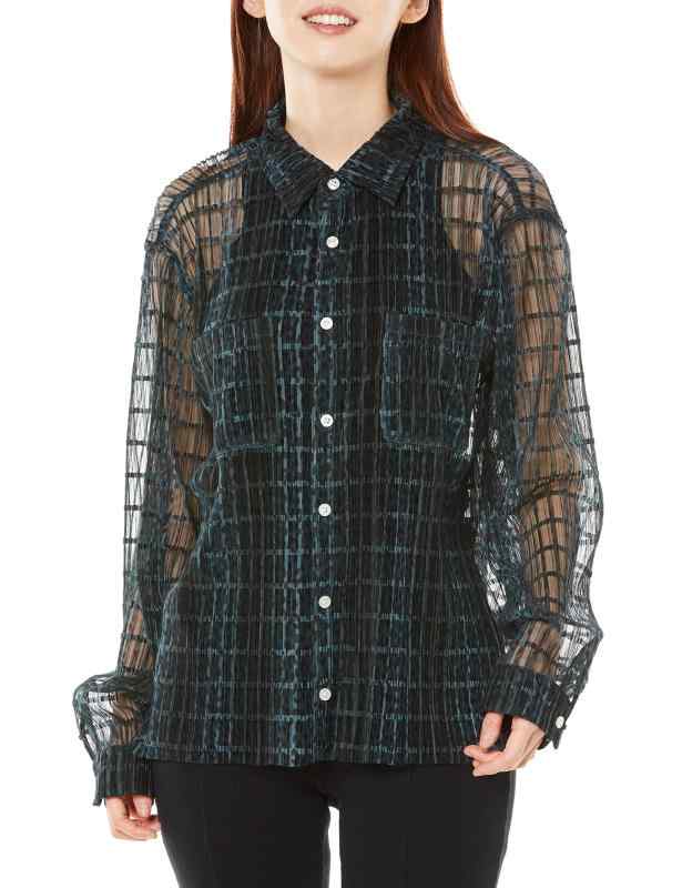 X-girl(エックスガール) シャツPLEATED SHEER SHIRTレディース