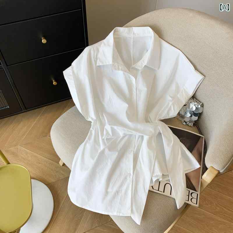 シンプル ブラウス 半袖 夏に 女性用 イレギュラー ストラップ ウエスト 半袖 ストレート ショルダー シャツ ドーパミン グース イエロー スモール フレンチ プチトップ