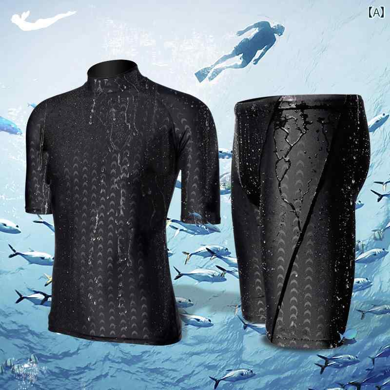 メンズ 水着 セット Flying Fish Future メンズ 水着 セット ウェットスーツ 長袖 半袖 トップ スイム トランクス スプリット 速乾 夏用 水泳 用品