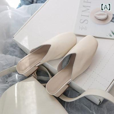 ミュール レディース 上品 の 革 レトロ 太い ヒールの スクエアトゥ ミュラーの 靴の レディース 春秋 ミッド 牛革 ハーフ ドラッグ サンダル