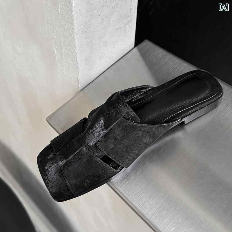 ミュール レディース 上品 ラムスキンの 高級 スクエアトゥ ミュール つま先 閉じた スリッパ 女性用 夏用 ハーフ 2025 革 サンダル｜LAONsChoice