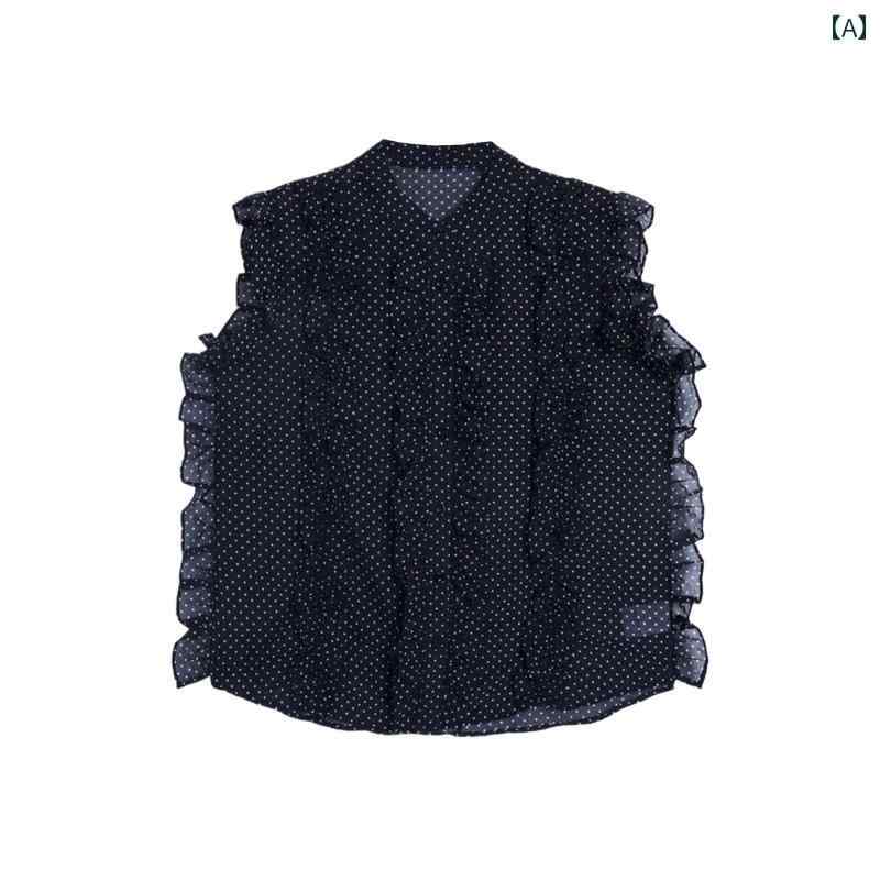 水玉 シャツ かわいい 老 秦 私服【 風】 欧 若 鋒 万能 快適 水玉 ノースリーブシャツ 9988