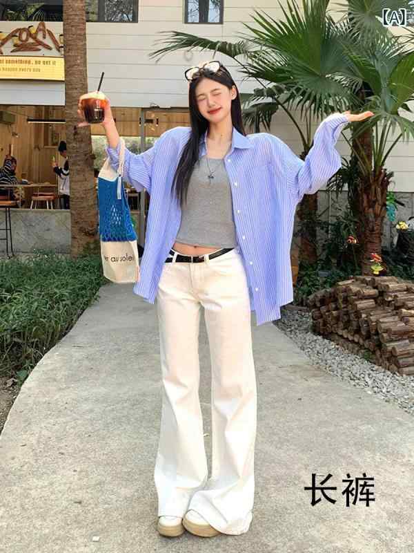 ローライズパンツ おしゃれ レディース 夏の 女性用 ホワイト フレアジーンズ。 アメリカン ホット ガールズ スリム ローウエスト 伸縮性が あり ゆったり 脚を 引きずらない フレアパンツ。