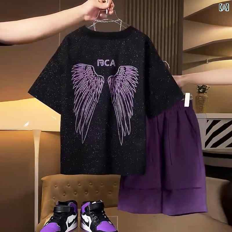 キッズ カジュアル パンツ セット 男の子 夏の スーツ 2025 子供の な中と 大きい 半袖の な 服の