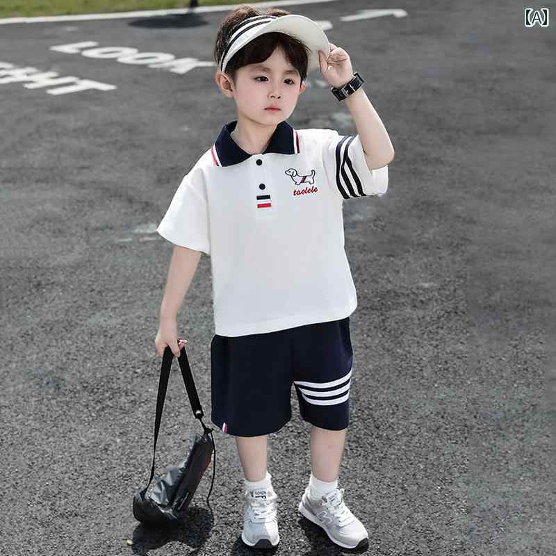 キッズ カジュアル パンツ セット 男の子 夏の スーツ 2025 スタイリッシュな 半袖 ポロ ツーピース 子供の 服