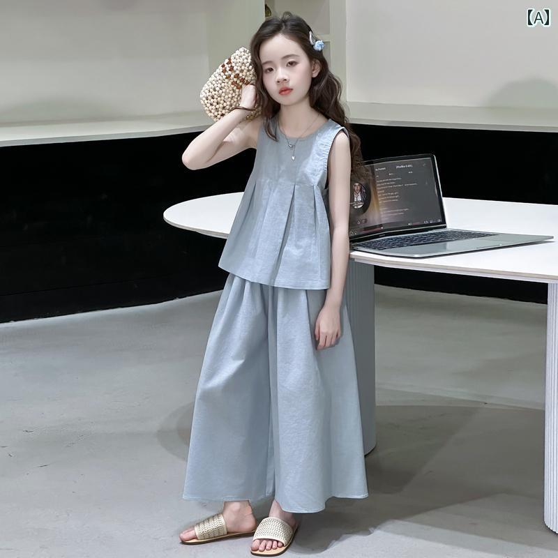 キッズ カジュアル パンツ セット 女の子 夏の スーツ 2025 大きい 女の子な 薄手 ベビー シャツ 子供用 ワイド レッグ パンツ ツーピース